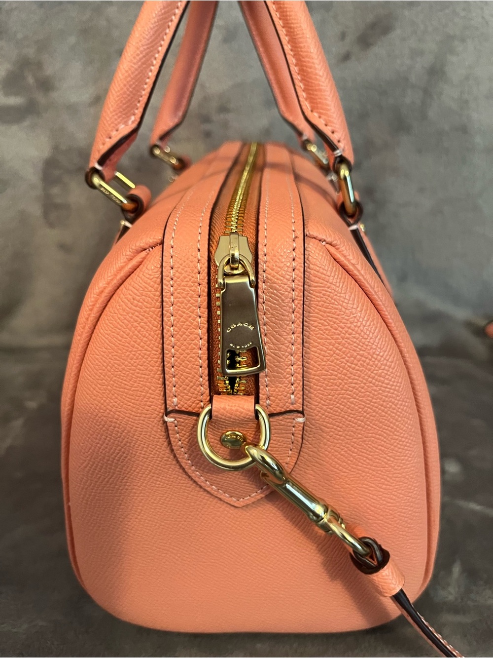 Coach Rowan Satchel Bag in Coral Pebble Leather with Gold Hardware - Picture 3 of 4